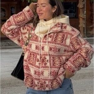 Lucky Brand Aztec Print Sherpa Full Zip Jacket Size XL